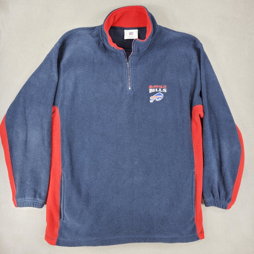 VTG NFL Buffalo Bills Quarter Zip Fleece 2XL Blue Red Embroidered Pullover Y2K
